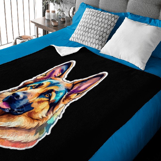 German Shepherd Watercolor Baby Blankets