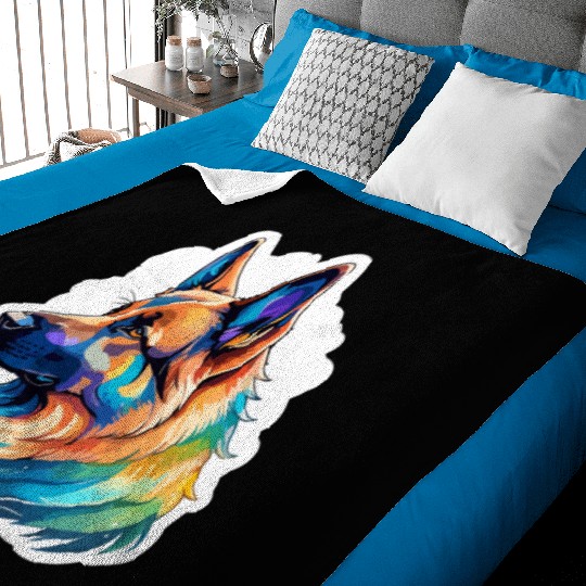 German Shepherd Watercolor Baby Blankets