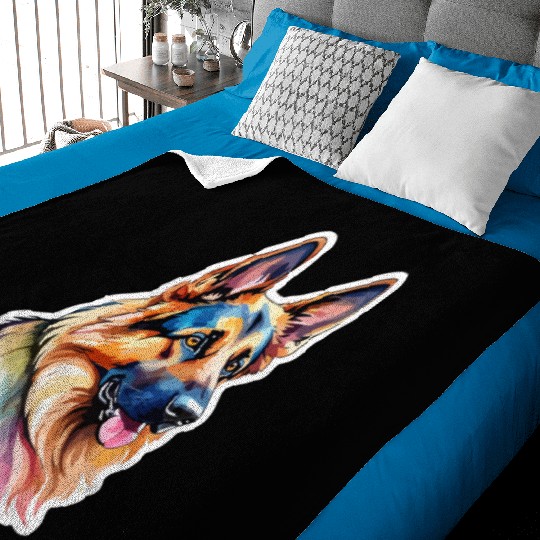 German Shepherd Watercolor Baby Blankets