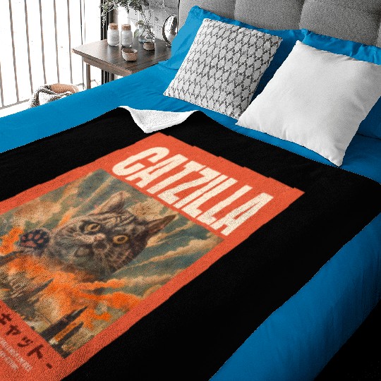 Catzilla Vintage Japanese Funny Angry Cat Baby Blankets