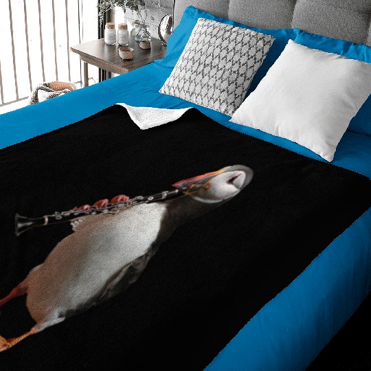 Atlantic Puffin Playing Clarinet Realistic Baby Blankets