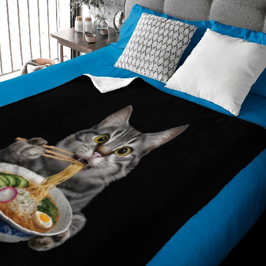 Cat Eating Ramen Realistic Baby Blankets