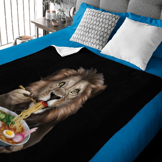 Lion Eating Ramen Realistic Baby Blankets