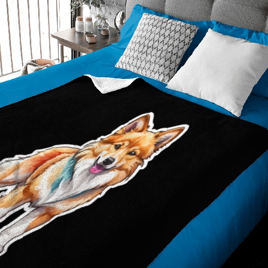 Icelandic Sheepdog Watercolor Baby Blankets