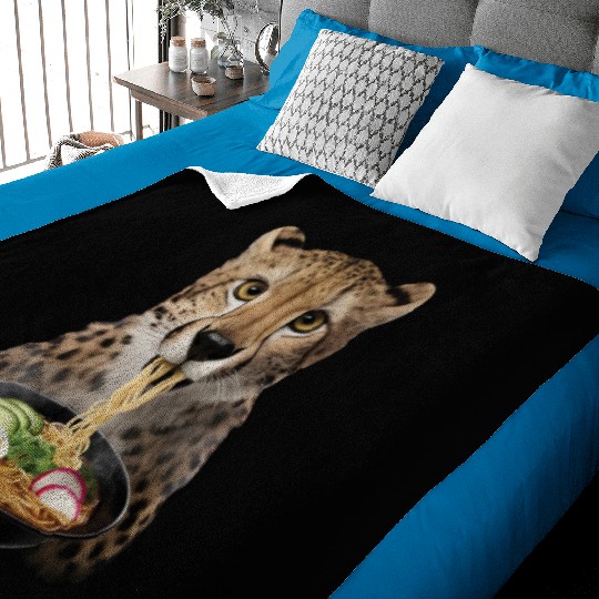 Cheetah Eating Ramen Realistic Baby Blankets