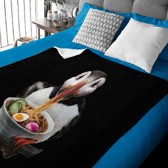 Atlantic Puffin Eating Ramen Realistic Baby Blankets