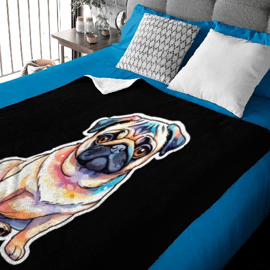 Pug Watercolor Baby Blankets