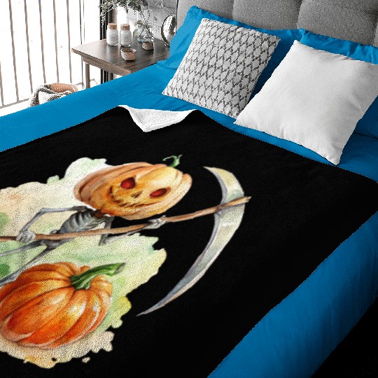 Pumpkin headed skeleton wielding a menacing scythe Baby Blankets