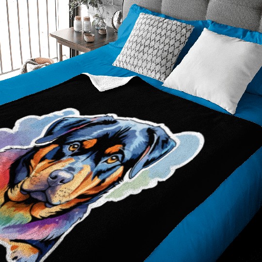 Rottweiler Watercolor Baby Blankets