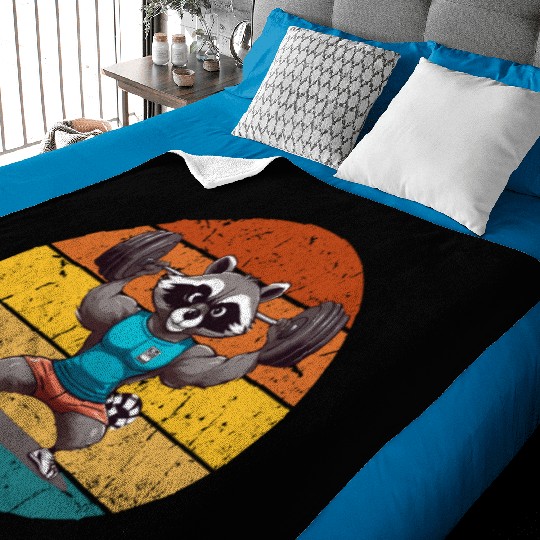 raccoon gym workout fitness retro Baby Blankets