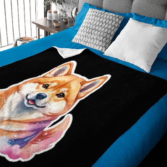 Shiba Inu Watercolor Baby Blankets