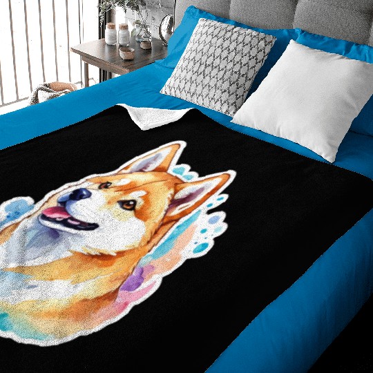 Shiba Inu Watercolor Baby Blankets