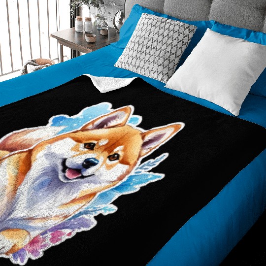 Shiba Inu Watercolor Baby Blankets