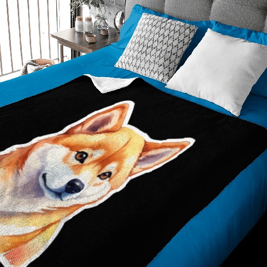 Shiba Inu Watercolor Baby Blankets