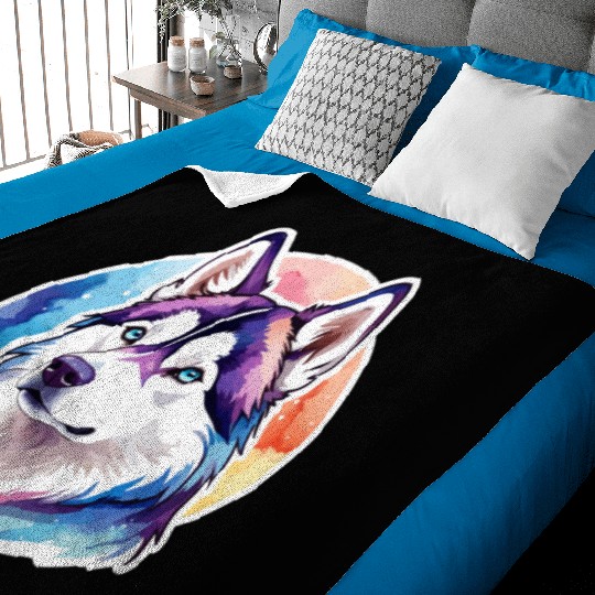 Siberian Husky Watercolor Baby Blankets