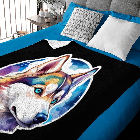 Siberian Husky Watercolor Baby Blankets