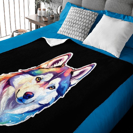 Siberian Husky Watercolor Baby Blankets