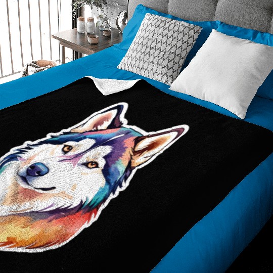 Siberian Husky Watercolor Baby Blankets