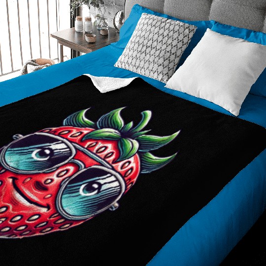 Cool strawberry with sunglasses summer fruit Baby Blankets