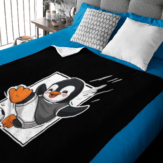 Penguin Playing Soccer Cartoon Fun Baby Blankets