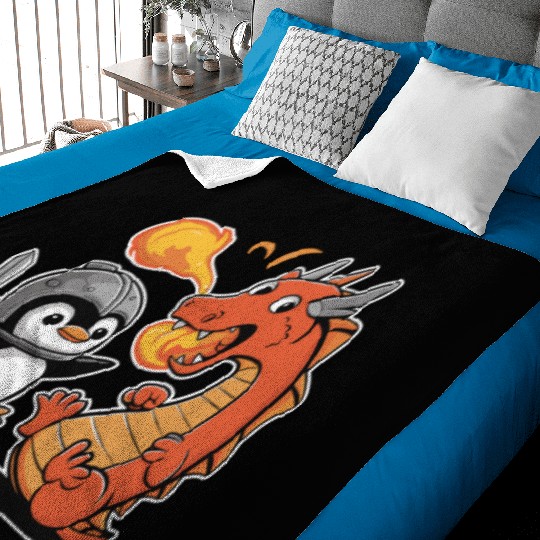 Knight Penguin Vs Fiery Dragon Showdown Baby Blankets