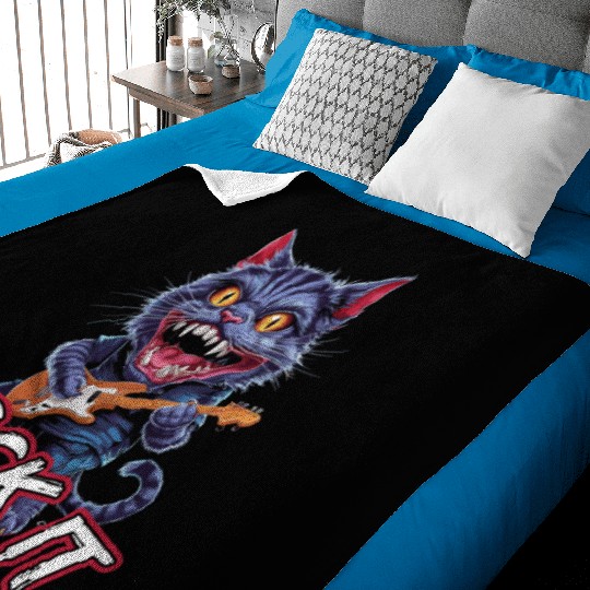 Rock It Cat Musician with Electric Guitar Baby Blankets