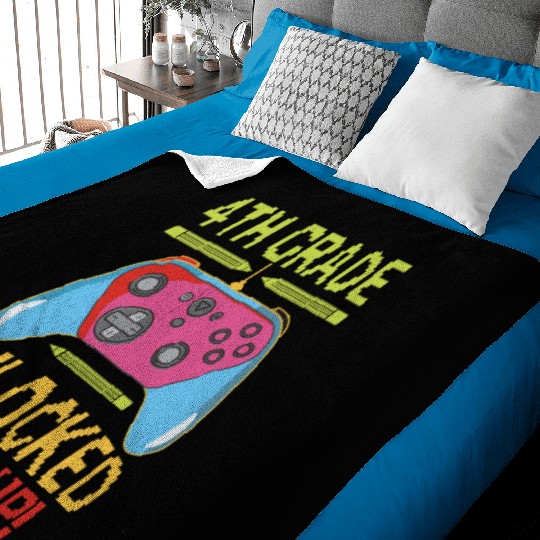4th Grade Unlocked Level Up Video Gamer Baby Blankets Back