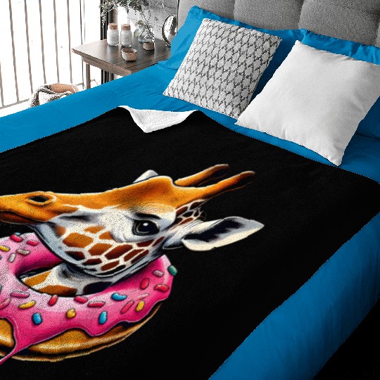 funny feast for the eyes - giraffe with donut Baby Blankets
