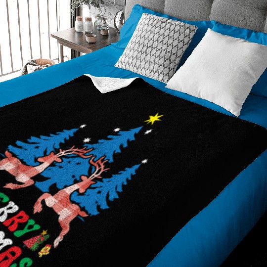 Pretty Wintery Buffalo Plaid Reindeer Merry Christ Baby Blankets