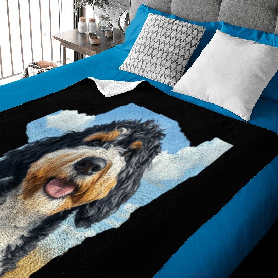 Bernedoodle Field Nature Bernedoodle Watercolor Baby Blankets