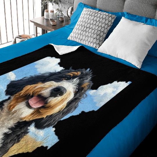Bernedoodle Field Nature Bernedoodle Watercolor 2 Baby Blankets