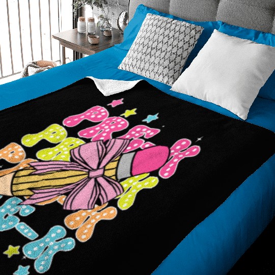 Pre K Teacher Pencil Coquette Bow Back To School K Baby Blankets