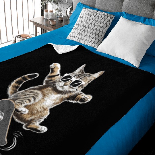 Cat Wearing Sunglasses Riding Skateboard Baby Blankets
