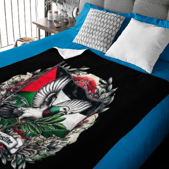 Pigeon holding olive's leaf free Palestine Flag Baby Blankets