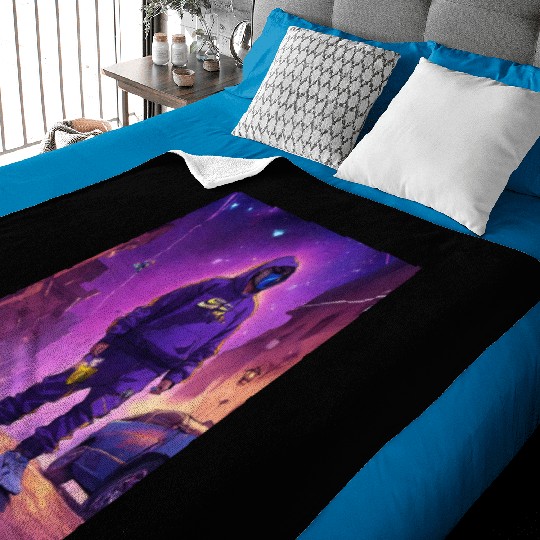Hooded Figure in Futuristic Streetwear Baby Blankets
