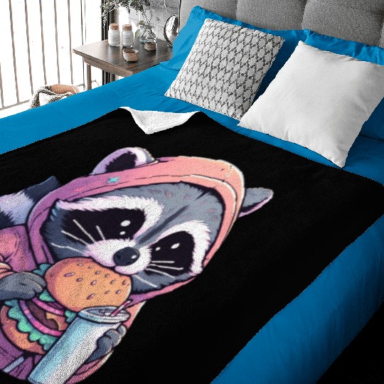 Trash Panda - Raccoon eating fast food Baby Blankets