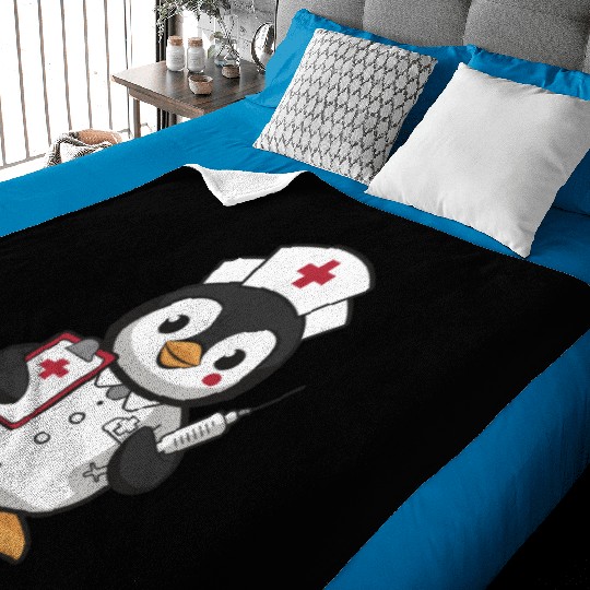 Cute Nurse Penguin With Syringe Baby Blankets