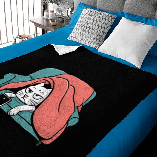 Bored Cat on Couch With Smart Phone Baby Blankets