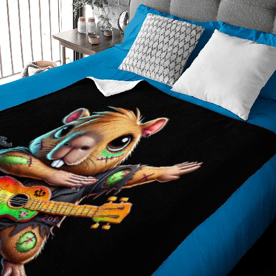 Cute Dabbing Capybara Zombie Squad Guitar Hallowee Baby Blankets
