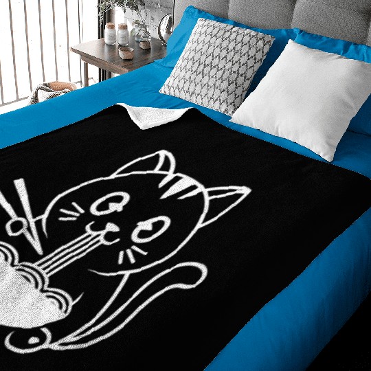 Cute Cat Eating Ramen Kawaii Food Design Baby Blankets