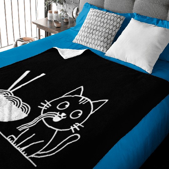 Cute Cat Eating Ramen Kawaii Food Design Baby Blankets