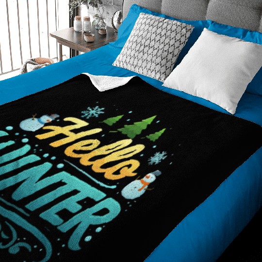 Hello Winter typography vector illustration Baby Blankets