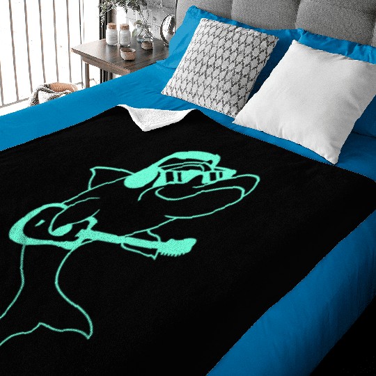 Cool Dolphin Playing Guitar Headphone Sunglasses Baby Blankets