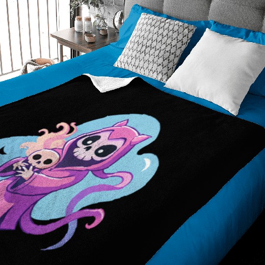skeletal figure, violet pink robe, lavender puppy Baby Blankets