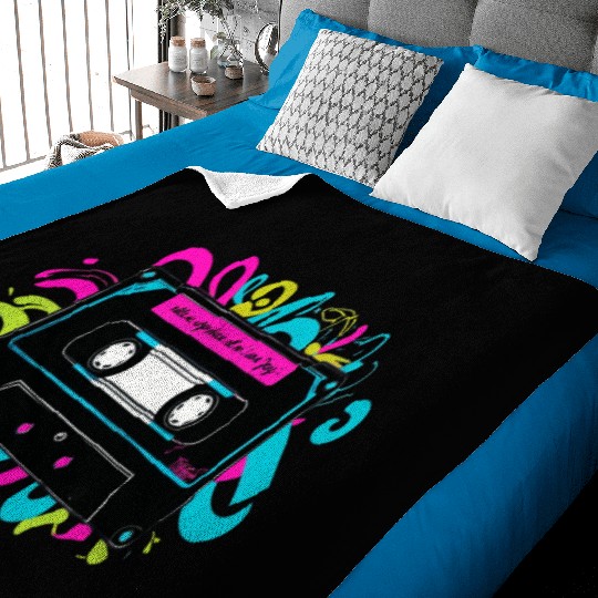 Retro Neon Cassette Tape with Vibrant Splash Baby Blankets