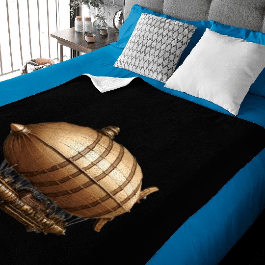 A large steampunk-style airship with bronze metal Baby Blankets