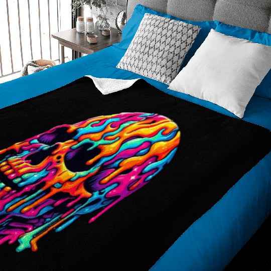 Vibrant Psychedelic Skull Baby Blankets