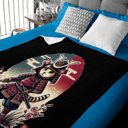 Samurai Cat: Vintage Ukiyo-e Warrior Art Baby Blankets