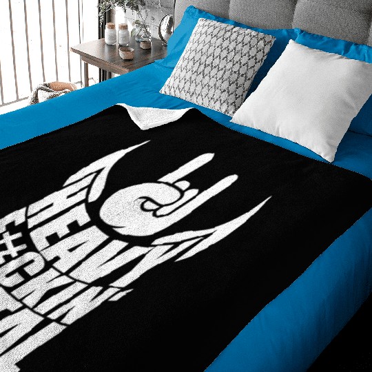 Heavy F#ckin' Metal Hard Rock Fun Music Text Quote Baby Blankets