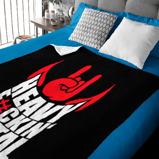 Heavy F#ckin' Metal Hard Rock Fun Music Text Quote Baby Blankets